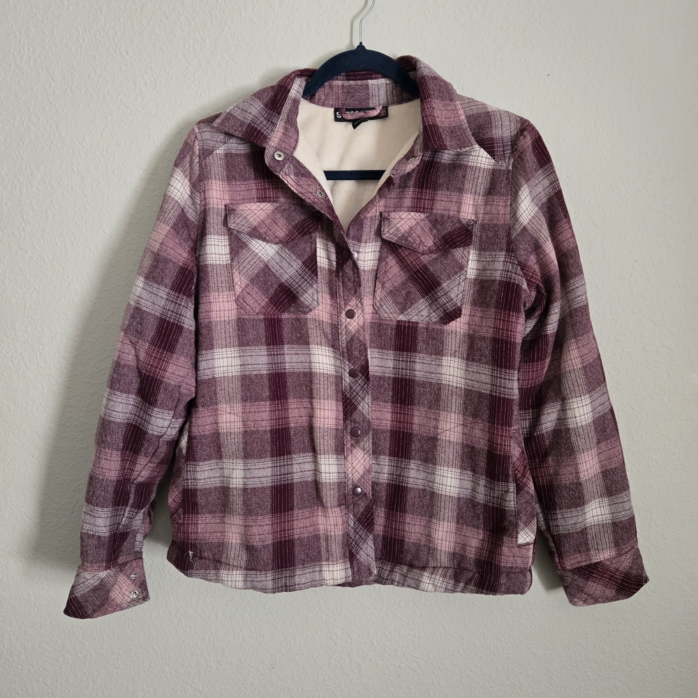 Swiss Tech Maroon Button-Up Coat Fleece Shirt 4 Pockets